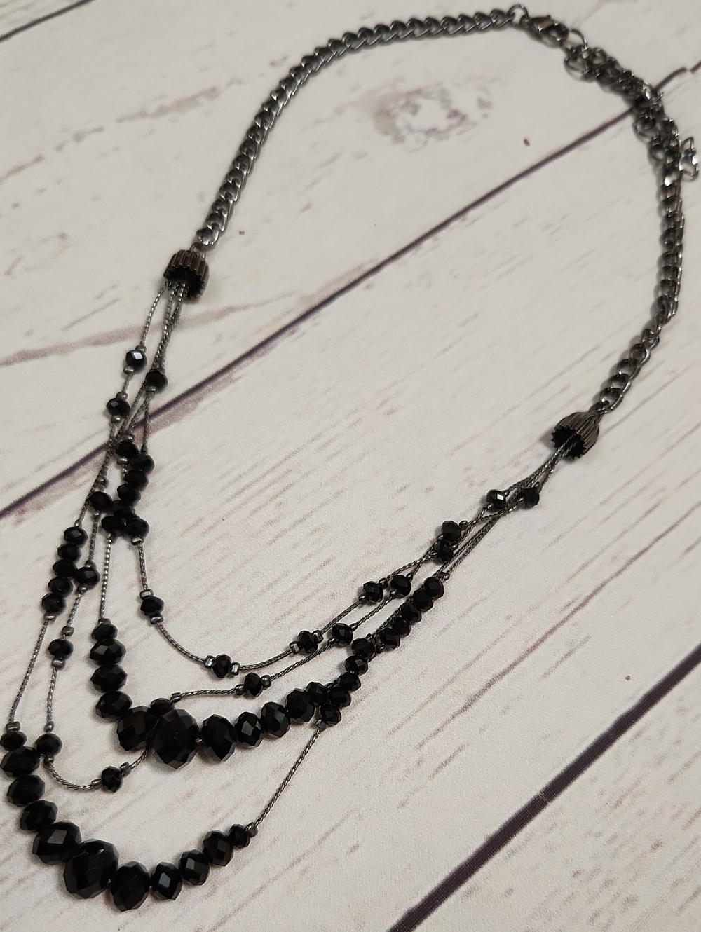 Multi-Strand Black Beaded Necklace - Women Jewelry